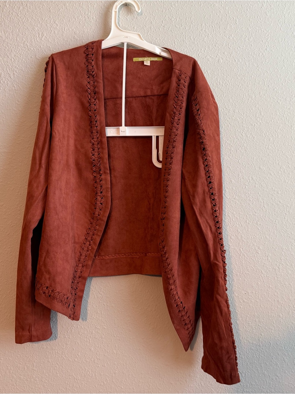 Gianni Bini Rust Brown Suede Open-Front Jacket